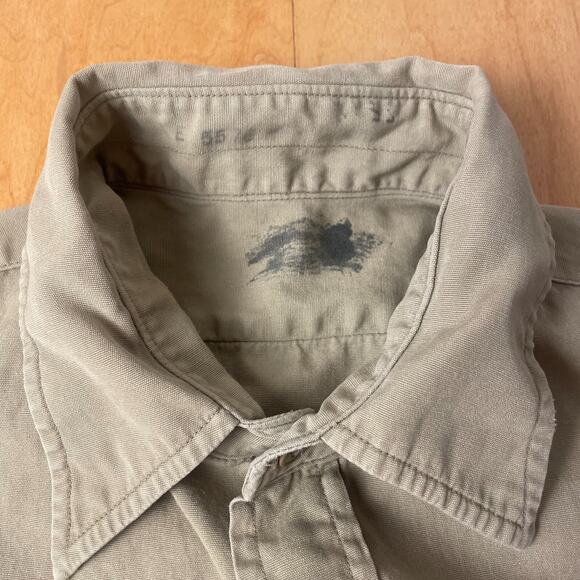 Vintage Post WWII USN Medium Solid Beige Long Sleeve Full Button Collared Shirt - Picture 5 of 11